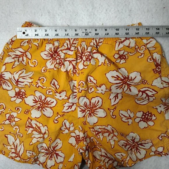 VINTAGE Patagonia Baggies Womens Orange Yellow Hibiscus Floral Print Swim Trunks - Picture 5 of 13
